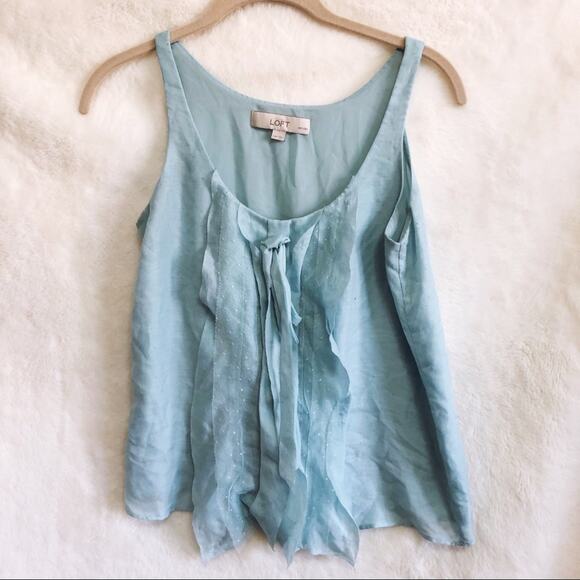 LOFT Teal Bow Tie Tank Top - Picture 1 of 8